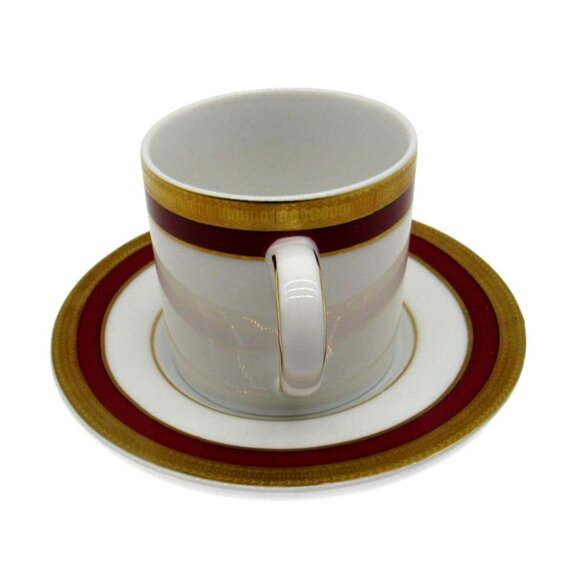 LA VAISSELLERIE Fine PORCELAIN Cup Saucer Gold Red Accents Vaiselle Vintage - Picture 1 of 10